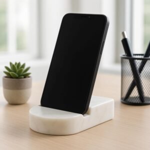 Natural White Marble Mobile Stand – Handcrafted Non-Slip Phone