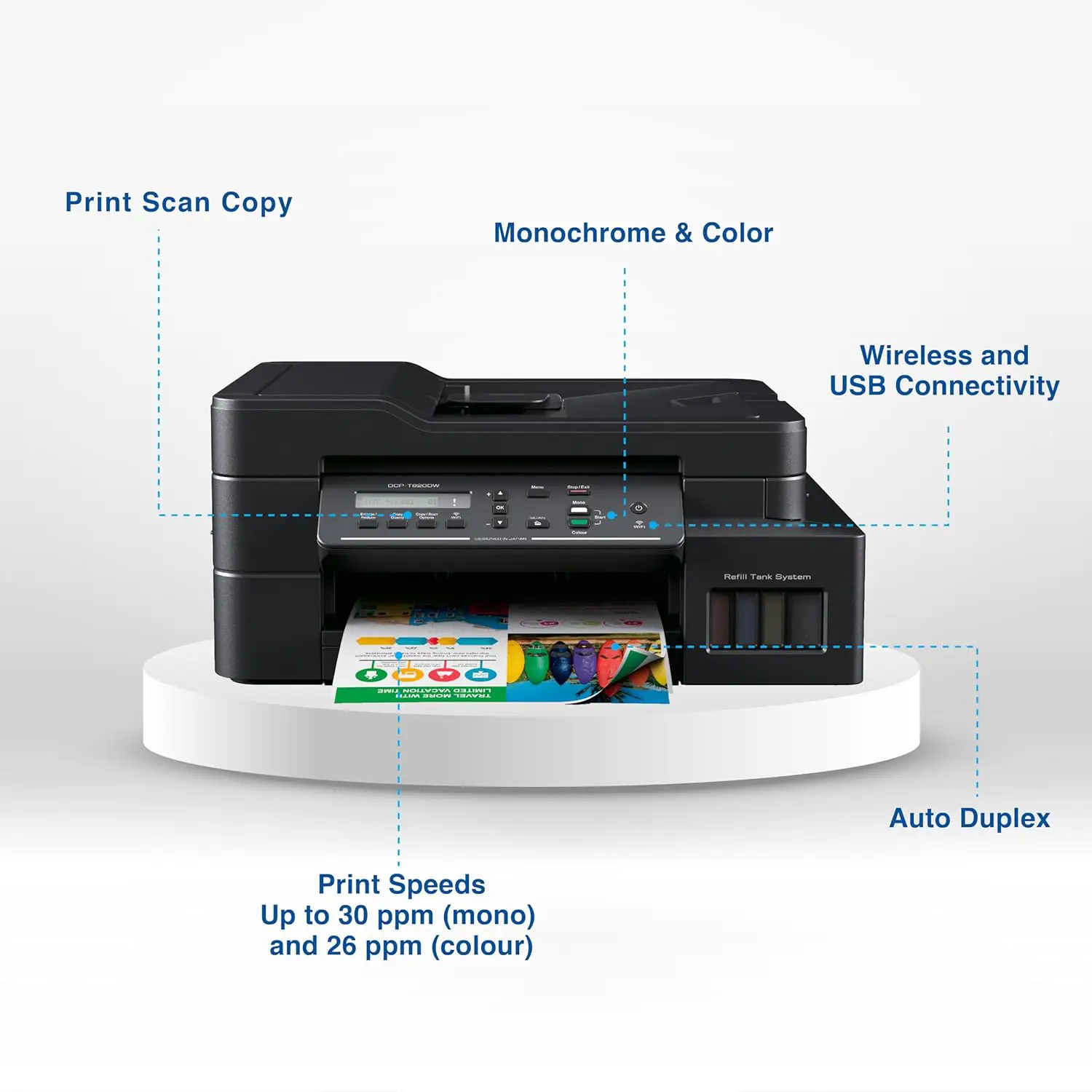 High-Yield Wireless Ink Tank All-in-One Printer – Auto Duplex, ADF, LCD, LAN, Extra Black Ink, Free - Image 2